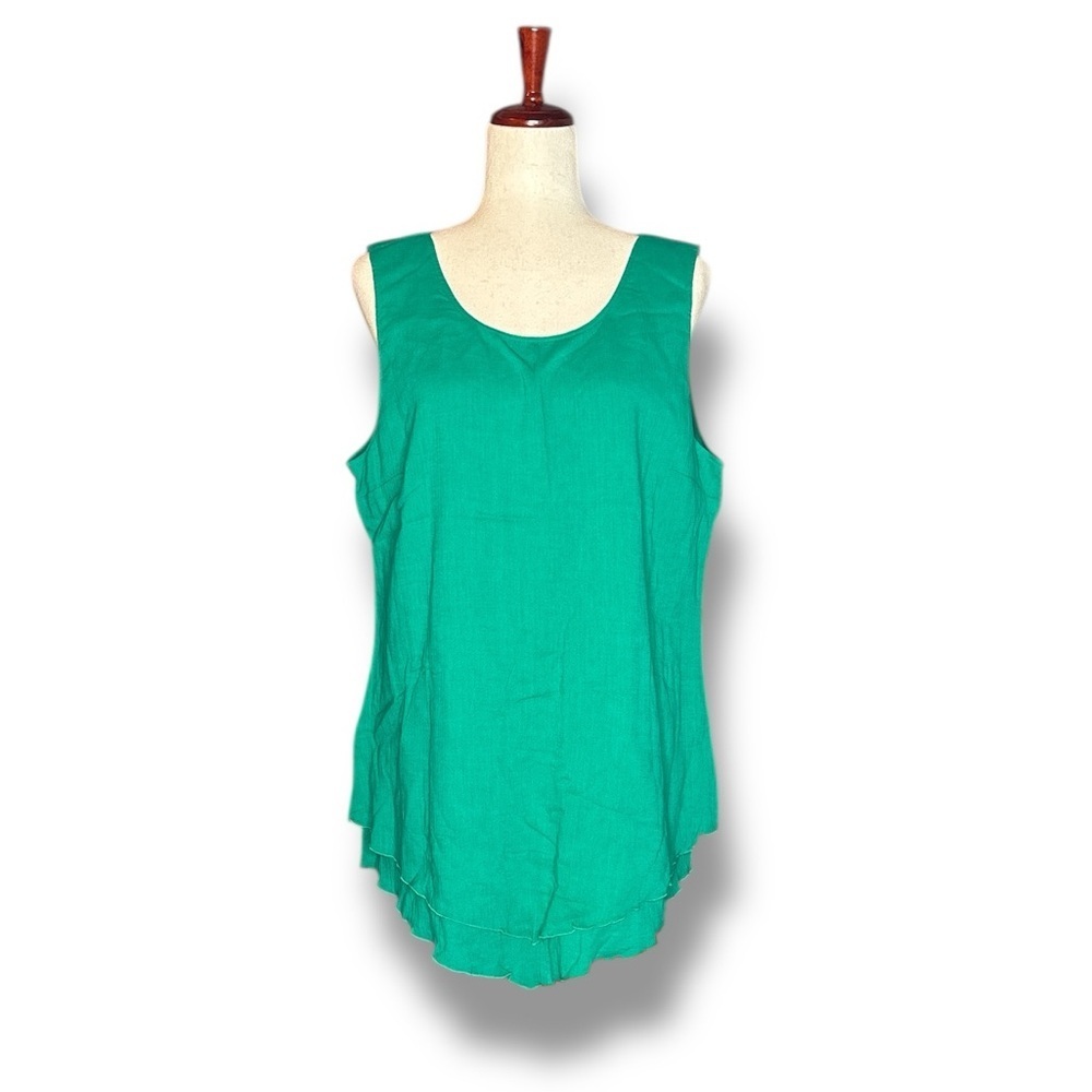 Soft Surroundings Kelly Green Crepe Layered Apron Hem Tank Top Size Large